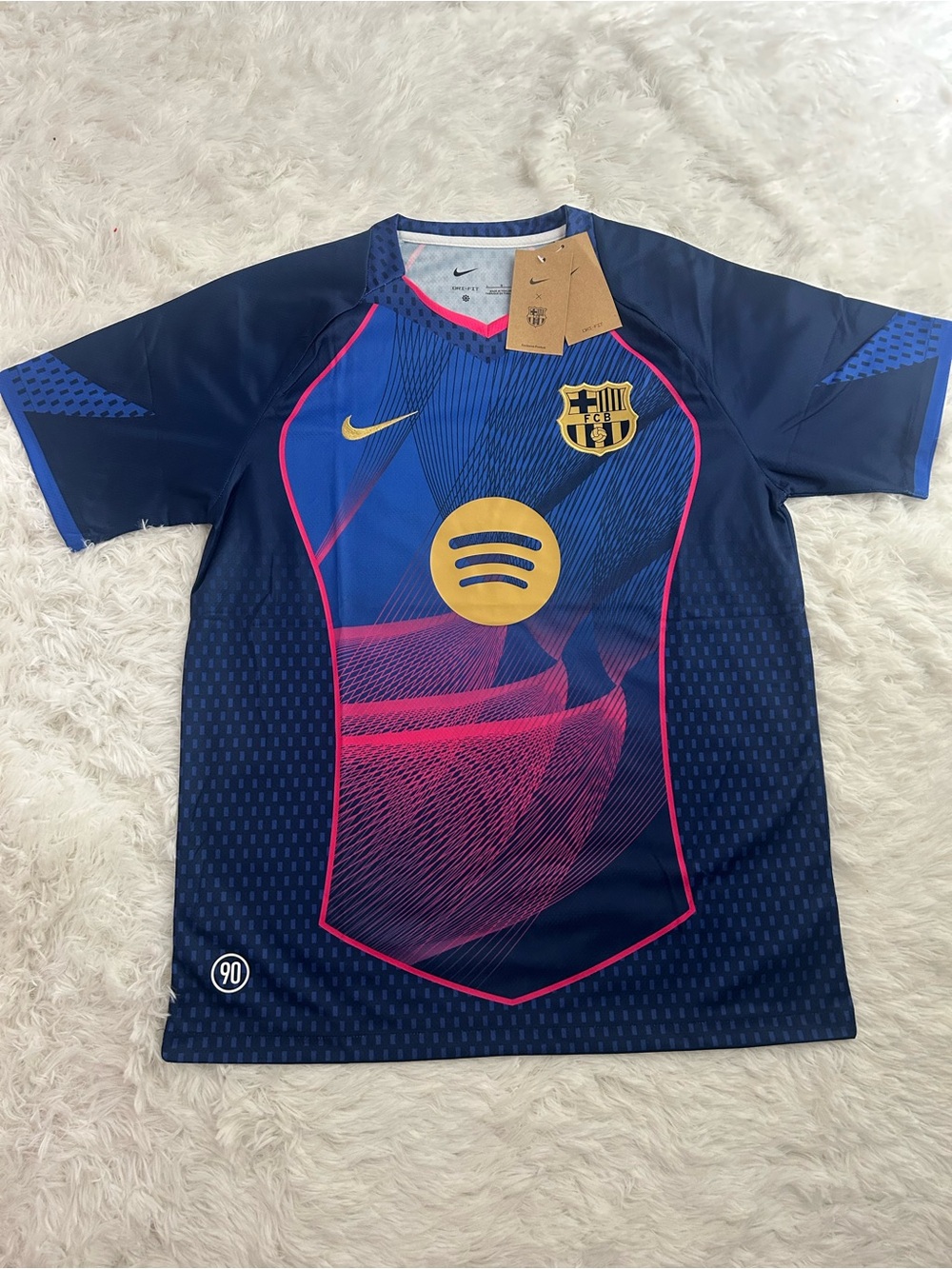 Nike Men’s Navy Soccer Jersey with Pink and Gold Accents